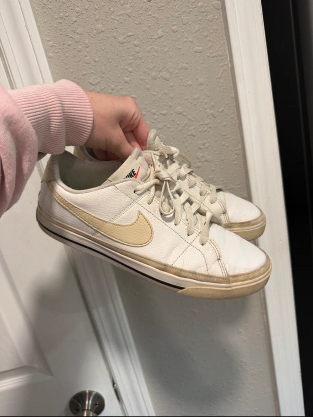 Nike Women's White Sneakers with Cream Swoosh